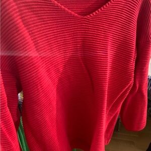 Women's Red Ribbed V‑Neck Sweater